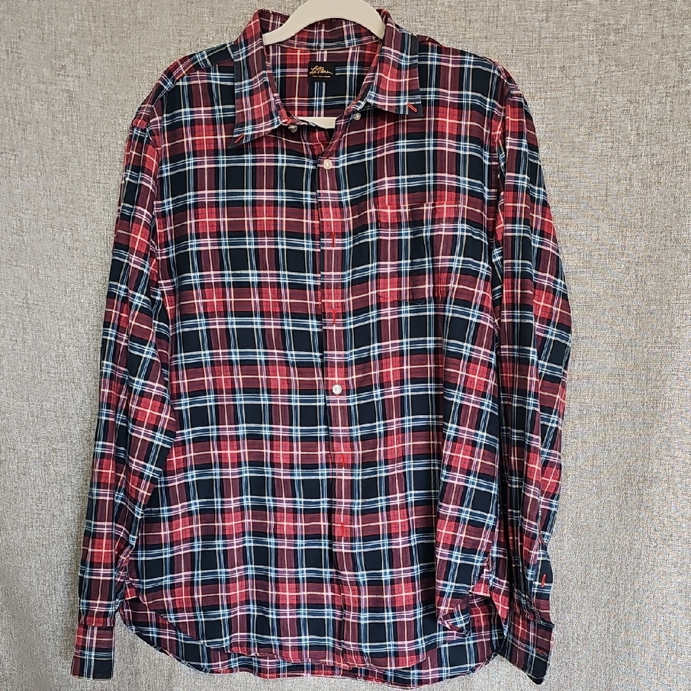 L.L. Bean Men's Red and Blue Plaid Shirt